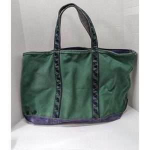 Vintage LL BEAN Green Navy Blue Boat And Tote Canvas Tote Bag Made In USA Large